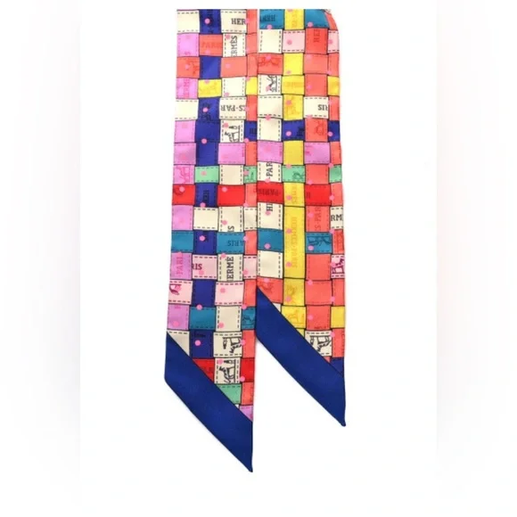 NIB HERMES Silk Bolduc Au Carre Twilly Corail Jaune Multicolor - Picture 6 of 13